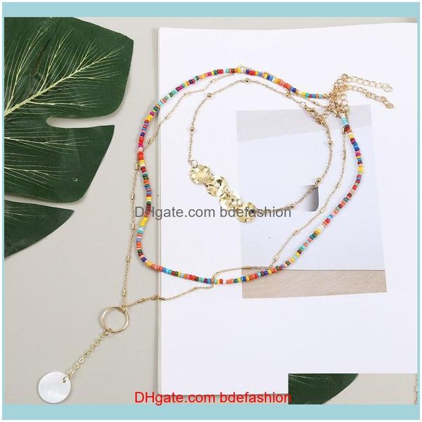 

& pendants jewelry3pcs/set bohemian multicolor glass beaded necklaces for women fashion boho round iron sheets pendant gold metal chain neck, Silver