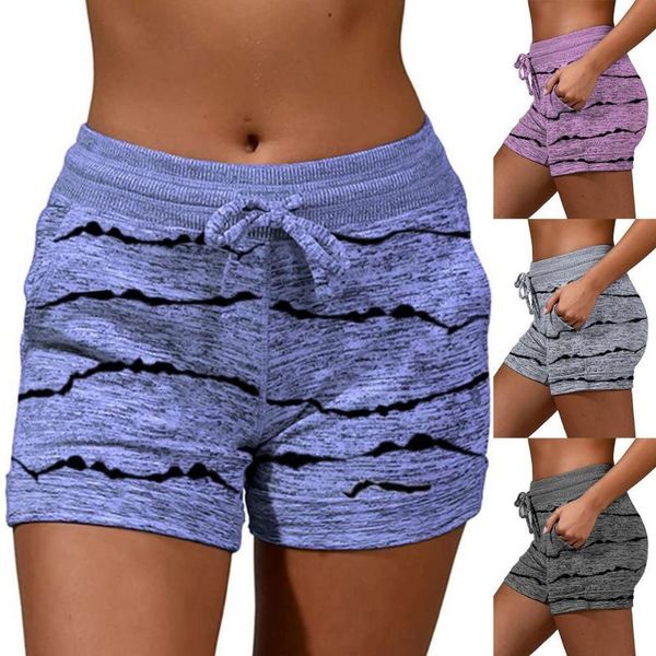 

women's shorts summer women striped high waist quick drying cotton blend drawstring pockets sports short pants for casual, White;black