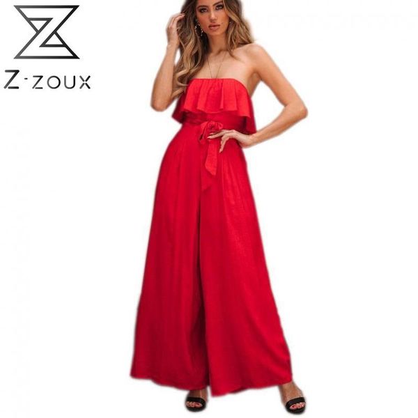 Mulher Jumpsuit Ruffles Atadura Off Ombro Macacões Vermelho Vermelho Verde Plus Size Longo Verão S 210524