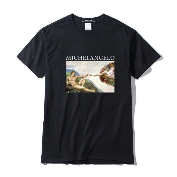 

men's t-shirts gaaj michelangelo sistine chapel 100 cotton men t shirt casual printed for man t-shirt short sleeve summer o1e60#, White;black