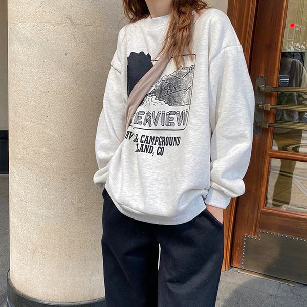 

autumn winter korean style women grey sweatshirts long sleeve letter print thick sweatshirt womens pullovers (f4129) 210423, Black