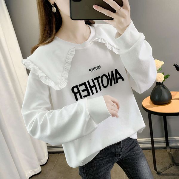 

baby collar sweater women's fashion college style navy foreign age reducing long sleeve t-shirt upper clothes, Black