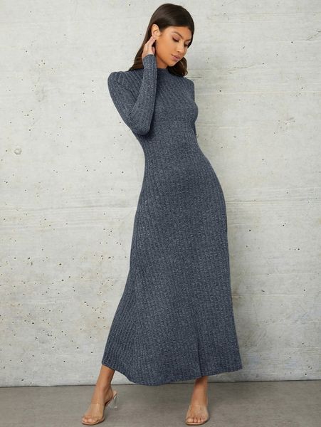 

solid mock neck dress m0qh#, Black;gray