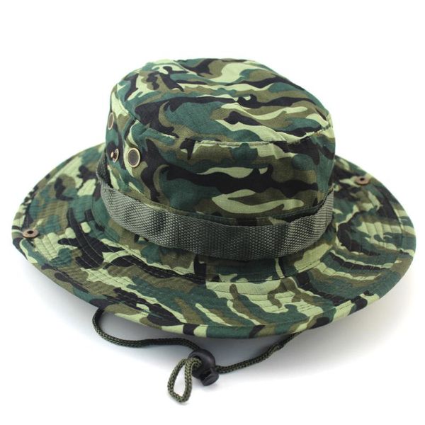 

bucket boonie hat with string camouflage nepalese man women cap fisherman military jungle outdoor hats, Black;white