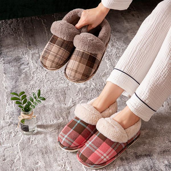 

winter women house furry bedroom home slippers soft fur warm shoes slip on flats female slides lattice plush indoor fashion, Black