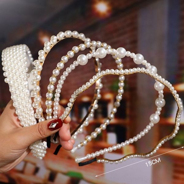 

cM9N bridal accessories band eadbands butterfly headdress women's hand woven knot pearl hair hoop korean headdress bow hairpin crown, Silver
