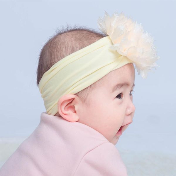 

baby nonly headband big chiffon flower headbands bow hair band born girl toddler turban head wrap children accessories, Slivery;white