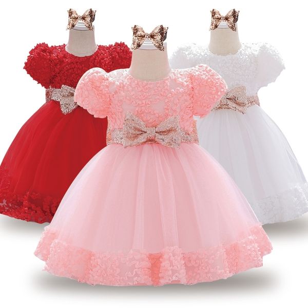 Compleanno Baby Dress Handmade Beading Flower Girl Abiti da battesimo Battesimo es Primo anno Tutu 210508