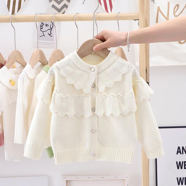 

children's sweater cardigan 2021 spring hollow girls sweet jacket pullover, Blue