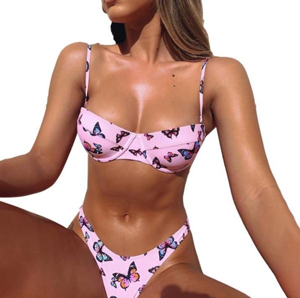 

women's swimwear women split swimsuit set butterfly print backless v-neck bikini + high waist panties for summer, White;black