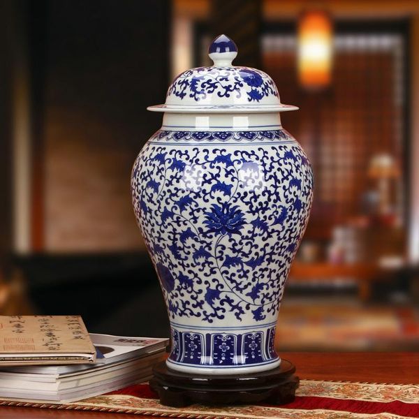 

vases jingdezhen ceramic hand-painted blue and white porcelain flowers temple jar vase classical household decoration