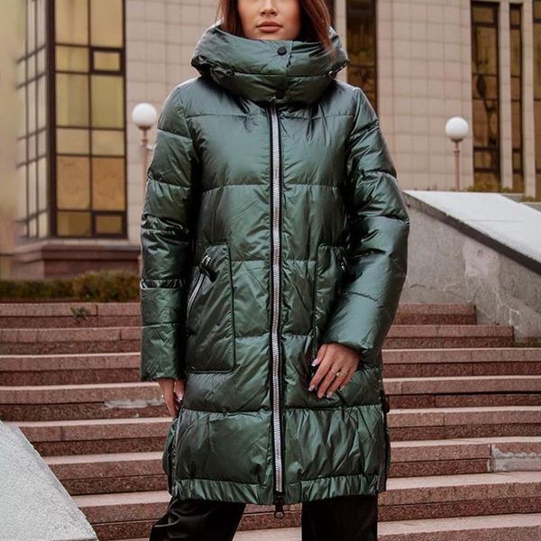

women's down & parkas conkor fashion hooded shiny women elegant winter loose coats zipper split long cotton jackets ladies, Black