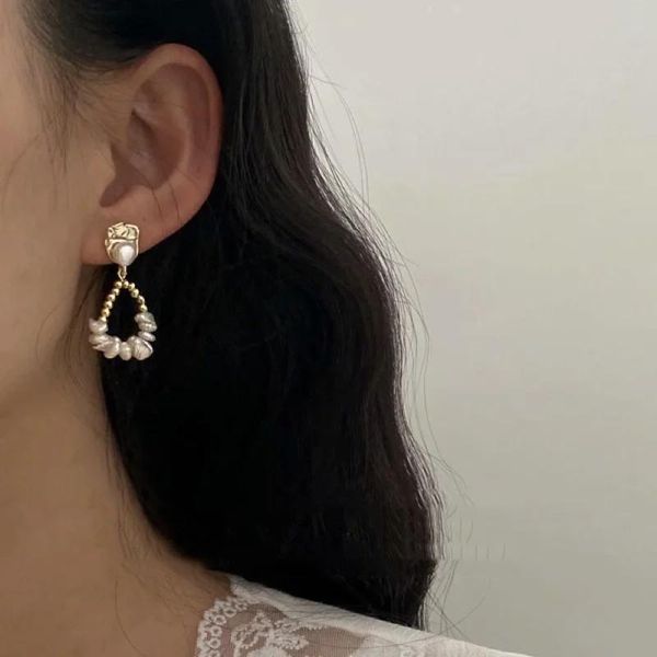 

dangle & chandelier timeonly statement simulation pearl circle earrings for women ladies elegant tassel earring korean fashion accessories, Silver