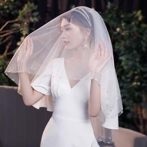 

bridal veils fashion white veil length wedding tulle with pearls for 2021, Black
