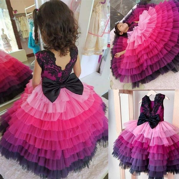 

girl's dresses gorgeous big girls tiers gradient black pink princess flower girl birthday wedding year party, Red;yellow