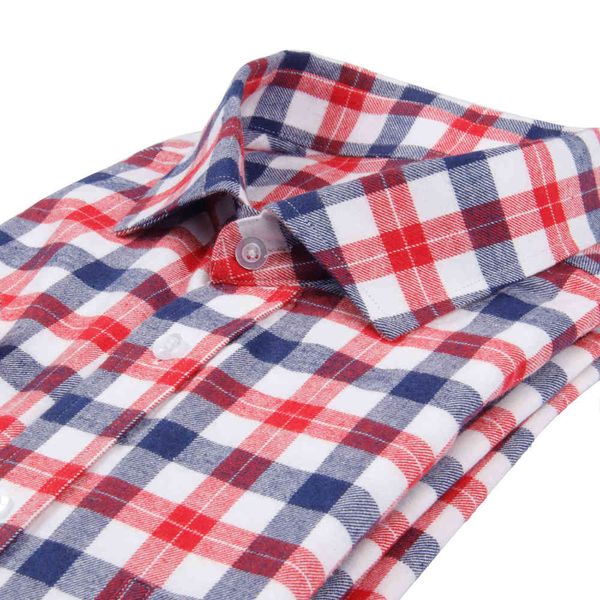 

men's dress shirts 2021 warm checks flannel custom made shirt heavy male tailored blue red white checkered, White;black