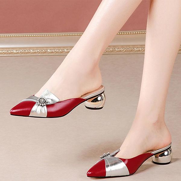 

summer women slippers block heels outside ladies mules shoes fashion party red beige heel female pumps 2021, Black