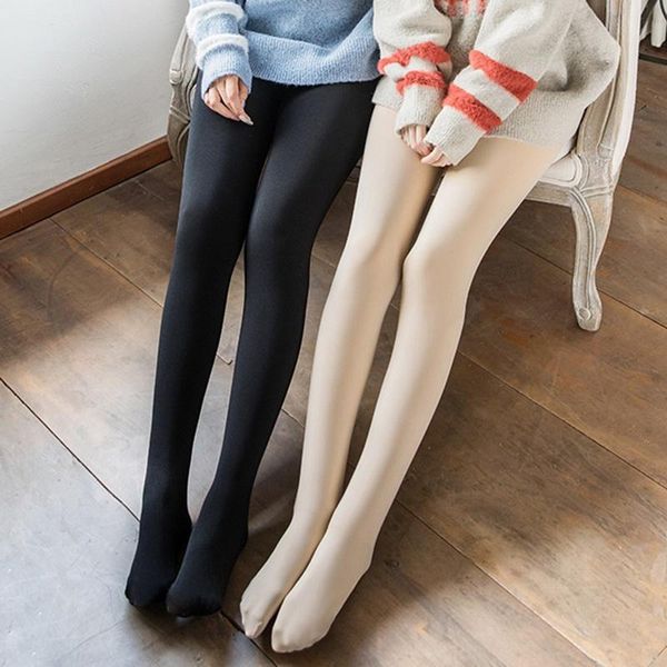 

women's leggings mjartoria 2021 autumn winter woman thick warm candy color brushed charcoal stretch fleece pants trample feet, Black