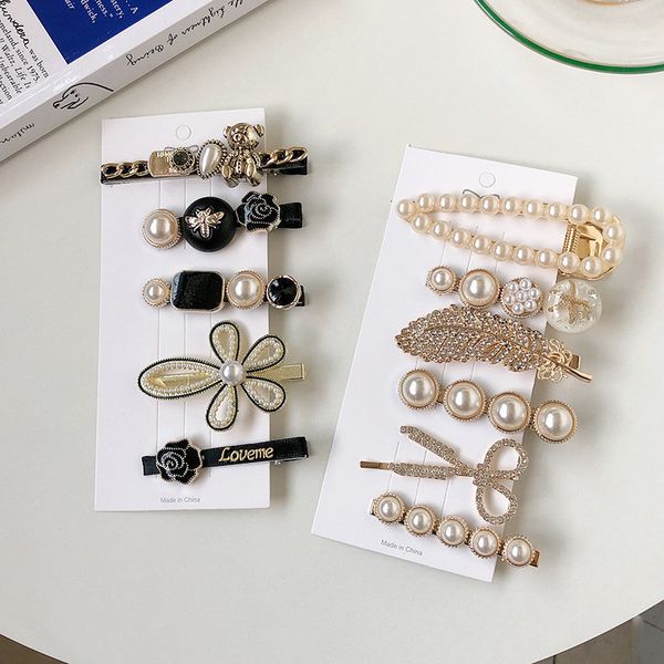 

barrettes hairpin 5 ~ small fragrant air quality side clip pearl flower duck bill net red hair bangs headdress, Golden;silver