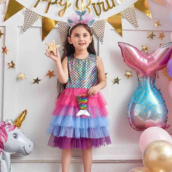 

summer magic mermaid dress girl's gradient cake dress small and medium-sized children's mesh fish scale princess skirt, Red;yellow