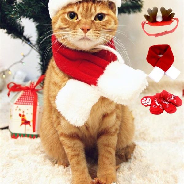 

dog christmas set antlers headdress scarf socks pet gift cute cat clothes costumes