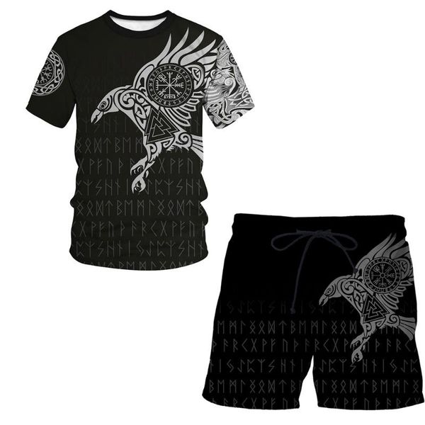 

men's hoodies & sweatshirts 2021 verÃ£o viking 3d impresso casual masculina camiseta shorts conjunto de roupas esportivas masculinas leg, Black