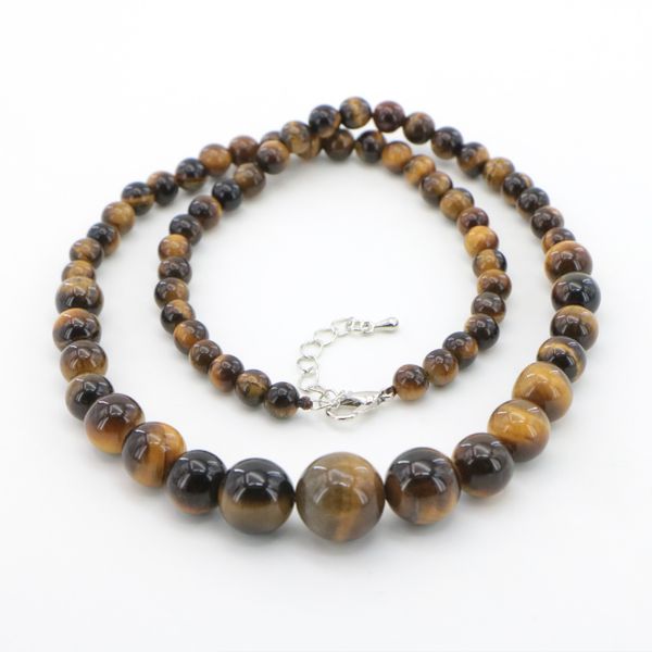 

natural 6-14mm tiger eye stone necklace round loose beads gems stone women girls wedding christmas gifts jewelry wholesale 18 "