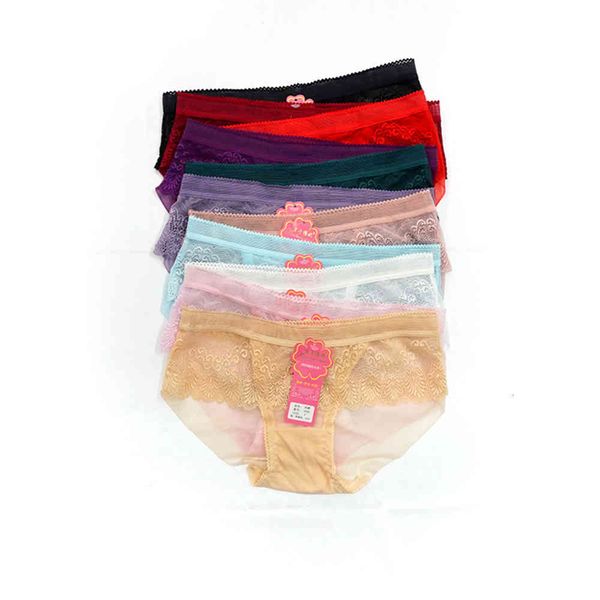 

underwear 1049# middle waist lace hip breathable summer lightweight briefs, Black;pink