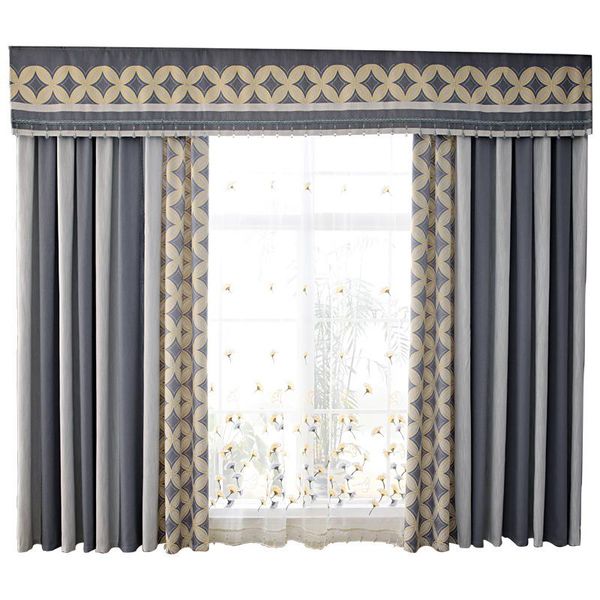 

curtain & drapes custom curtains nordic simple splice window gray cotton embroidered bedroom cloth blackout tulle valance drape m815