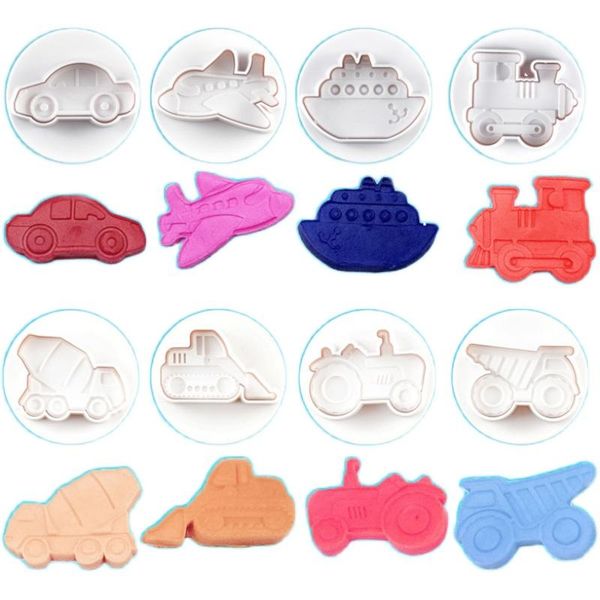 

baking moulds 4/8pcs car plane shape cookie biscuit plunger cutters mold cake decorating tools sugarcraft fondant
