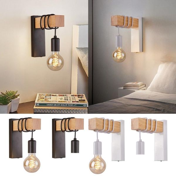 

night lights t8ne modern minimalist indoor wall light wooden lamp e27/e26 home sconce lighting outdoor decor stair