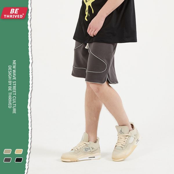 

be men's wear | 2021 spring and summer reflective strip functional small split loose shorts gaojiechao brand sports casual, Black
