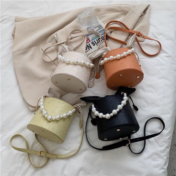 

french small mass senior sense bucket bag female summer pearl chain