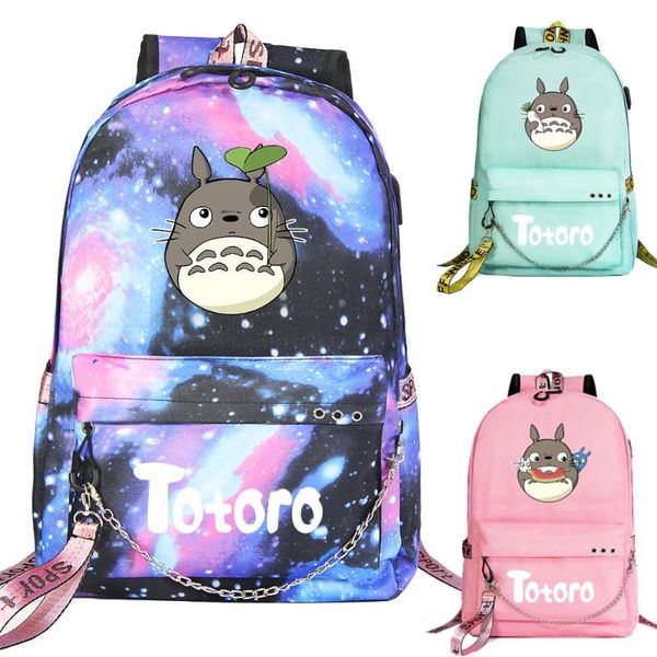 

backpack cartoon totoro prints boys girls kids school bag women usb chain canvas men bagpack packsack bookbag