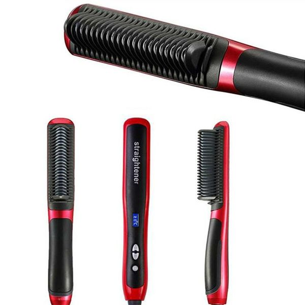 

ceramic hair straightener brush electric comb flat iron digital heating anti-static styling tool brushes