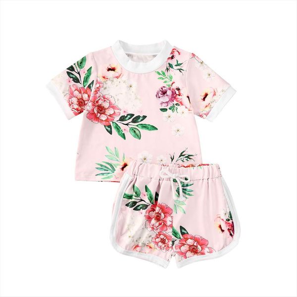 

0 4y summer cute baby girls clothes sets 2pcs flowers print short sleeve t shirts shorts outfits, White