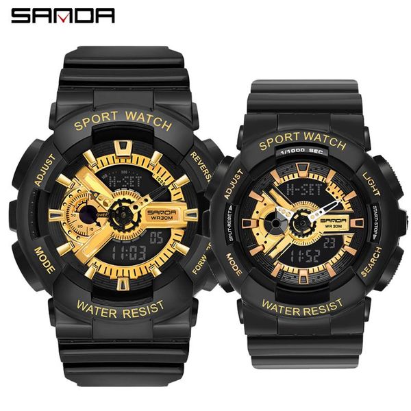 

wristwatches sanda fashion trend military leisure waterproof watches multifunctional student men and women lovers watch g style clock, Slivery;brown