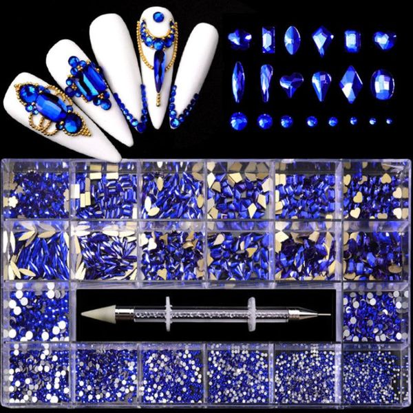 

nail art decorations 9240pcs/box rhinestone red/blue/gray/gold multi-shape round strass picker wax pen flatback glass gems kj-81, Silver;gold
