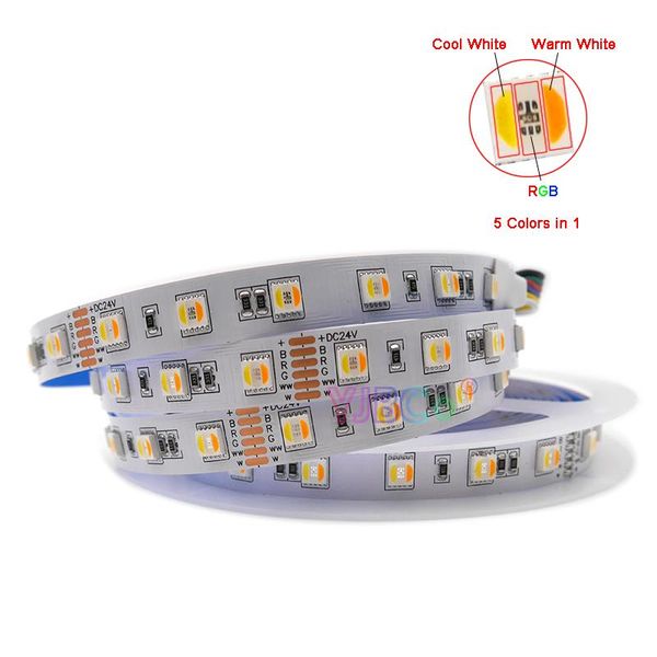 

strips 5m 60leds/m rgb+cct 5 color in 1 led strip light smd rgb+white+warm white rgbww flexible tape 12mm pcb dc12v/24v