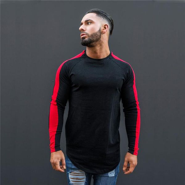 

men's sports t-shirt striped stitching shirt long sleeve gym fitness running leisure t t-shirts, White;black