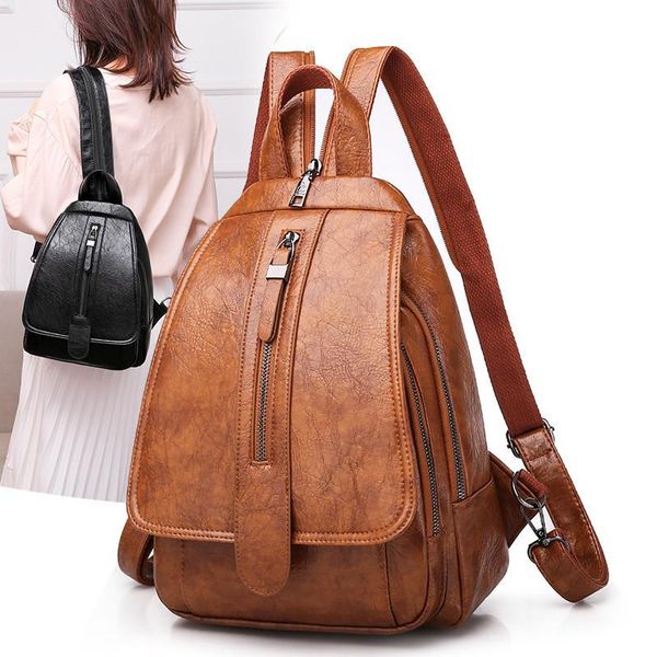 

outdoor bags 2021 vintage women backpack ladies travel back pack chest shoulder bag good quality oil wax pu leather female bagpack mochila