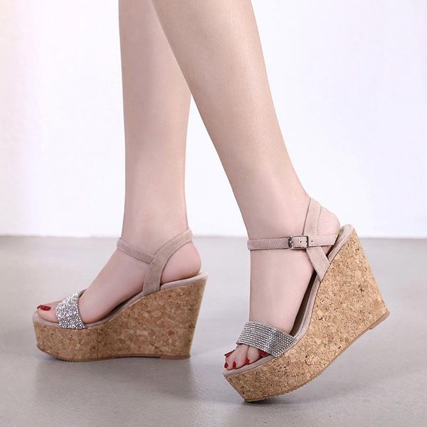 

sandals female wedge with waterproof platform open toe muffin women's shoes, Black