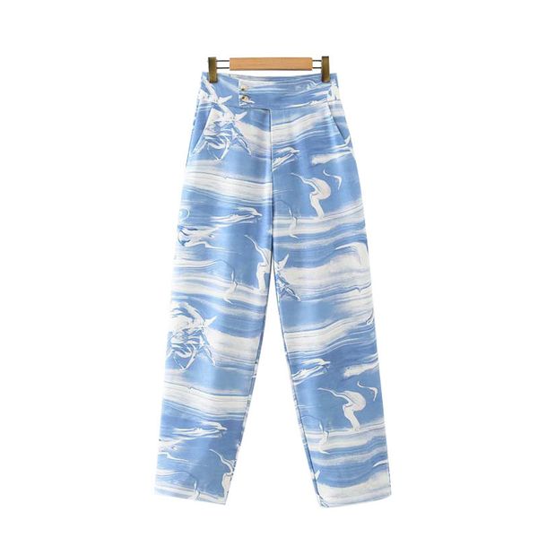 

women chic fashion animal print side pockets pants vintage high waist zipper fly female ankle trousers mujer 210521, Black;white
