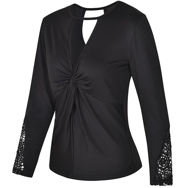 

women's t-shirt donsignet fashion spring and autumn v-neck lace stitching long-sleeved for women clothing, White