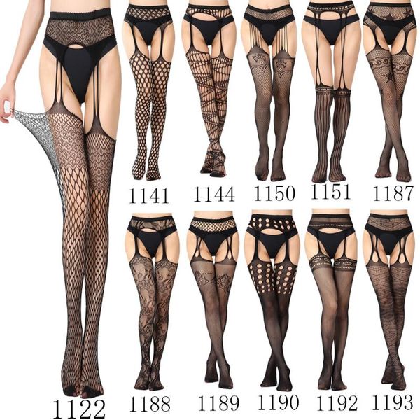 

men's socks stockings women lace erotic stocking thigh high belt over knee long lingerie tights pantyhose floral, Black