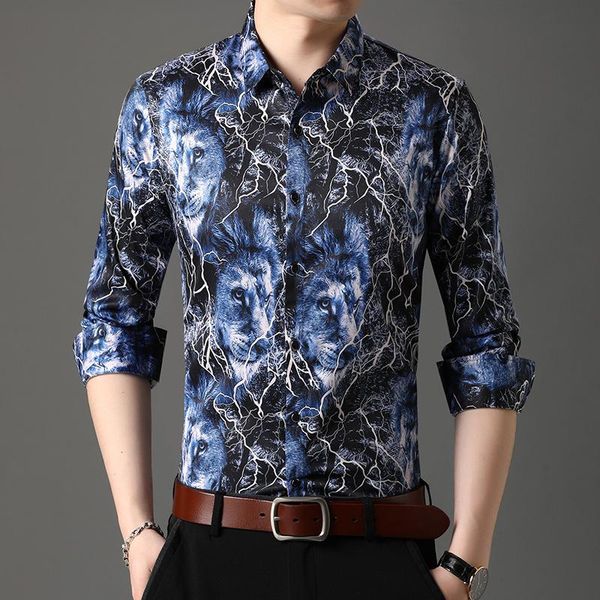 

men's casual shirts style fashion designer flower brand slim fit men floral shirt trendy korean long sleeve clothing, White;black