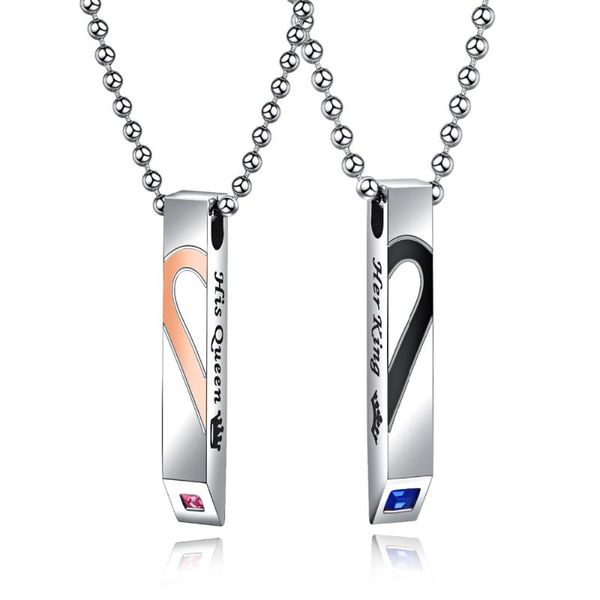 

pendant necklaces fashion creative romantic love stitching crystal titanium steel couple necklace jewelry gift 3-gx1375, Silver