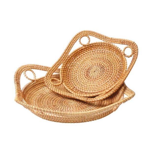 

storage baskets 2 pcs woven rattan fruit basket for kitchen, display gift, bread tray restaurant food snack serving