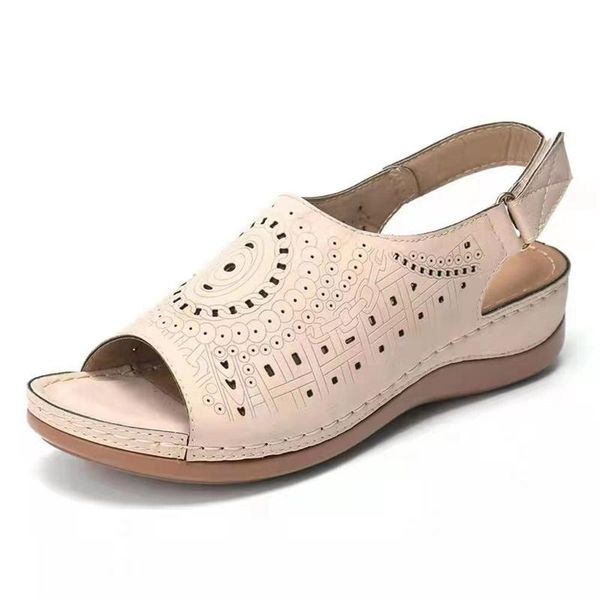 

casual shoes ladies flat heels hollow out vintage wedge sandals for women open toe platform, Black