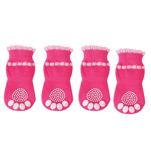 

pet puppy dog bowknot cotton socks anti-slip protectors 4pcs/set pink apparel